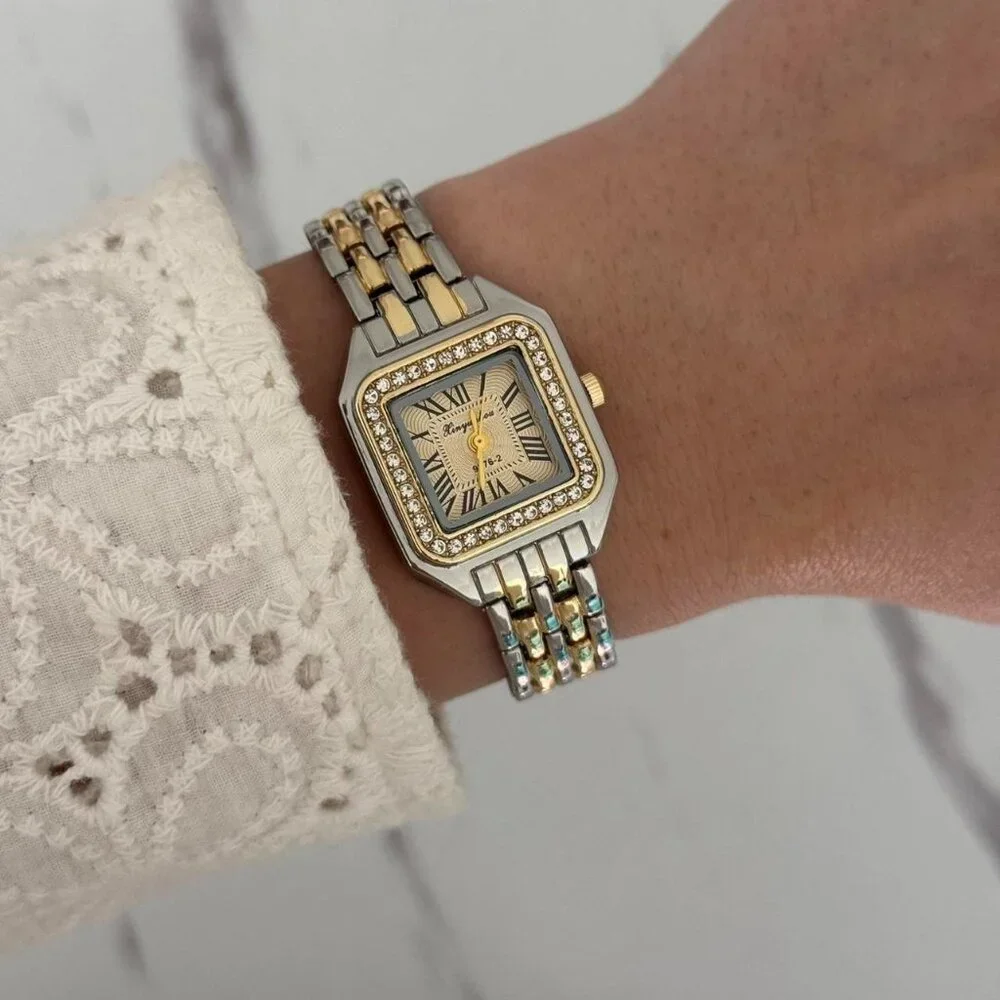 Sku0469 Casual Gold Silver Women Fashion Square Watch Stainless steel + gift bag